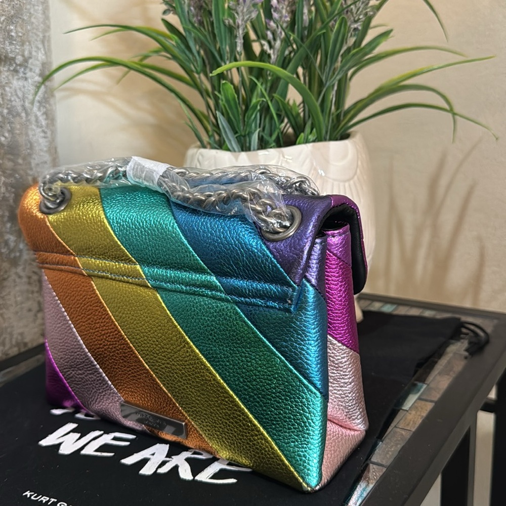 Kurt Geiger Rainbow Metallic Diagonal Stripe Shoulder Bag - Picture 3 of 16